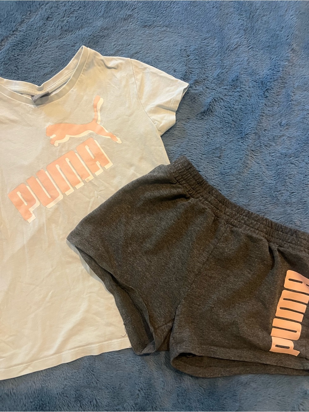 Puma Kids Light Blue Tee & Charcoal Shorts  Set with Pink Logo